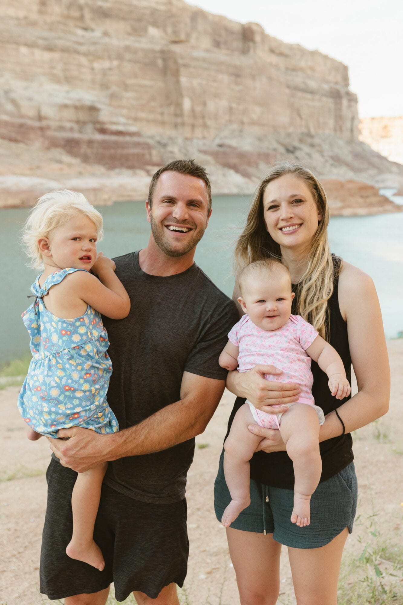 Nicole and Britain Sorensen with their two daughters at Lake Powell
